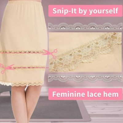 Slips Half Slips for Women Underskirt Dress Extender Lace Trim Knee Length Midi Skirt 14-25" Length - Light Brown - CF18X4WSH32