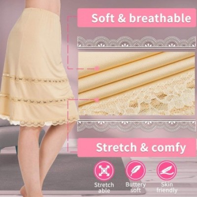 Slips Half Slips for Women Underskirt Dress Extender Lace Trim Knee Length Midi Skirt 14-25" Length - Light Brown - CF18X4WSH32