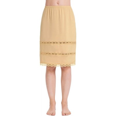 Slips Half Slips for Women Underskirt Dress Extender Lace Trim Knee Length Midi Skirt 14-25" Length - Light Brown - CF18X4WSH32