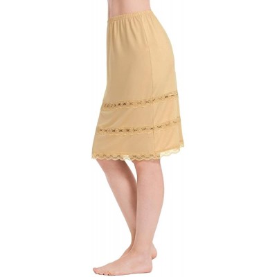 Slips Half Slips for Women Underskirt Dress Extender Lace Trim Knee Length Midi Skirt 14-25" Length - Light Brown - CF18X4WSH32