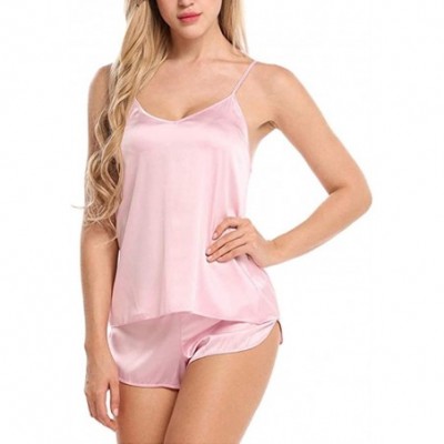 Sets Women's Sexy Lingerie Set Silk Sleepwear Pajamas Cami and Shorts 2 Piece Set Nightwear - Pink - CV19C4AZ0TW