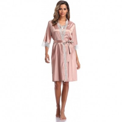 Nightgowns & Sleepshirts Women's Satin Silk Lace Kimono Robes Pajamas Set Bridesmaids Nightgown Sleepwear - Pale Mauve(robe) ...