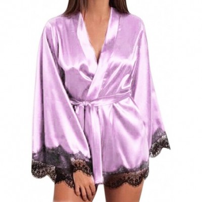 Robes Women's Kimono Satin Robe Satin Lounge Bridesmaids Short Robe Sleepwear - Pink - CN18M9WTD79