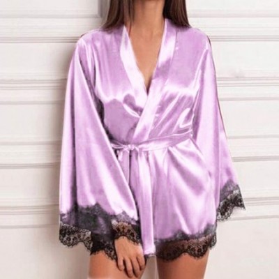 Robes Women's Kimono Satin Robe Satin Lounge Bridesmaids Short Robe Sleepwear - Pink - CN18M9WTD79