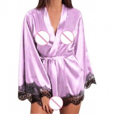 Robes Women's Kimono Satin Robe Satin Lounge Bridesmaids Short Robe Sleepwear - Pink - CN18M9WTD79