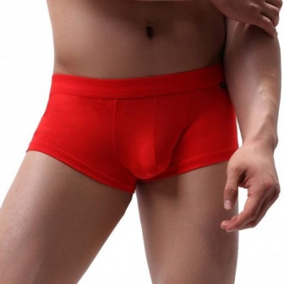 G-Strings & Thongs Boxer Briefs Mens Daily Soft Basic Underpants Men's Comfortable Underwear with Pouch - Red - CA18X77I8XO