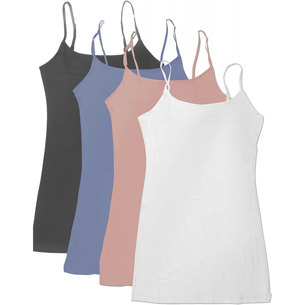 Camisoles & Tanks 4 Pack Active Basic Women's Basic Tank Top (S-Wh/Dk Pnk/Dnm Blu/Chcl) - CI17WW9AYMO