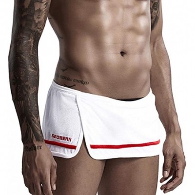 G-Strings & Thongs Men's Sento Towel Skirted Underwear Split Side Boxer Brief Lounge Shorts - White - CB18YCTDTRI