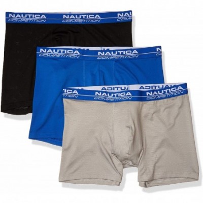 Boxer Briefs Men's Competition 3 Pack Mesh Boxer Brief - Nautica Blue/Black/Alloy - C818Y68HAWN