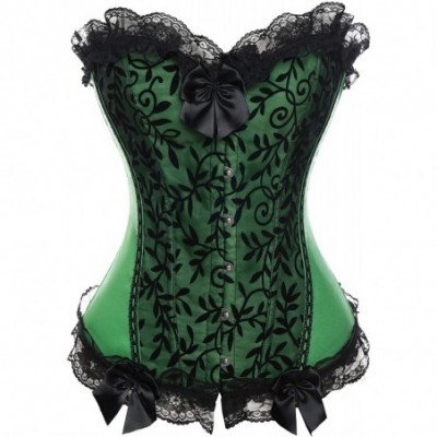 Bustiers & Corsets Womens Sexy Bones Corset Lace Up Overbust Waist Cincher Bustier Top - Green-6 - CE18H8AR0UM