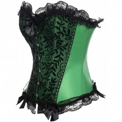 Bustiers & Corsets Womens Sexy Bones Corset Lace Up Overbust Waist Cincher Bustier Top - Green-6 - CE18H8AR0UM