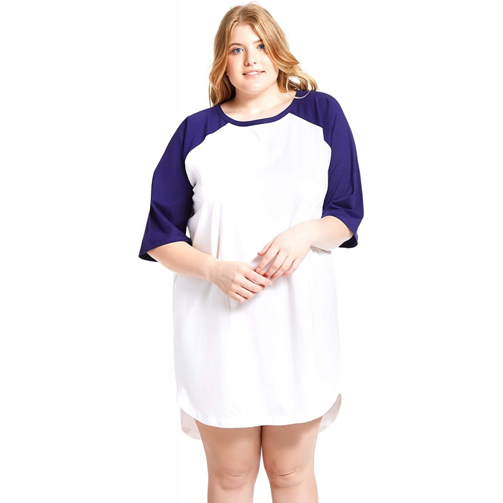 Nightgowns & Sleepshirts Women Plus Size Comfortable Lounge Cotton Printed Sleepshirt Nightgown 1X-3X - White/Blue - CJ18KQMXWHI