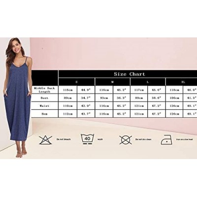 Nightgowns & Sleepshirts Womens V-Neck Spaghetti Strap Maxi Dress Summer Casual Loose Dress with Pockets Beach Cami Long Dres...