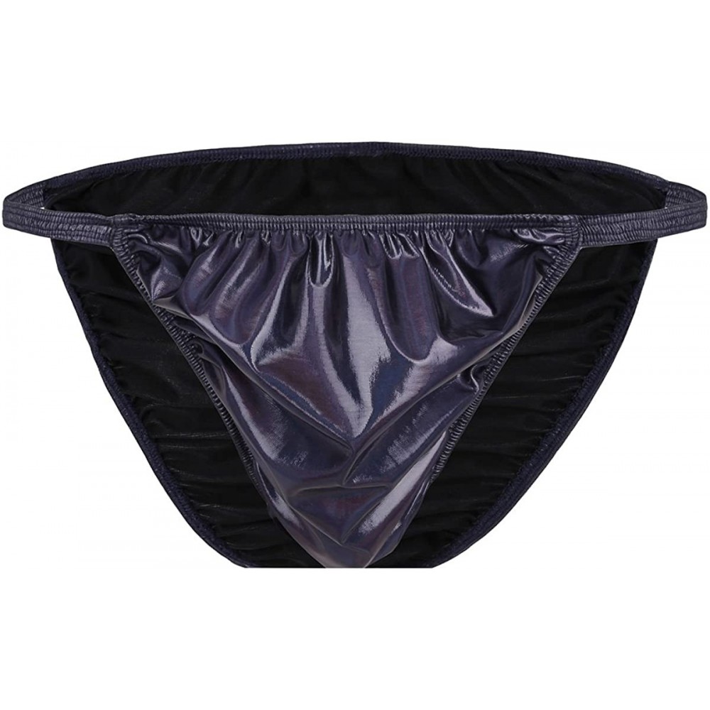 Bikinis Men's Shiny Faux Leather Wetlook Foil String Bikini Sissy Metallic Panties - C018EL4UMIO