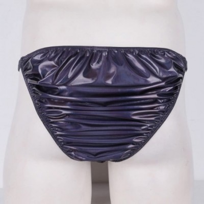 Bikinis Men's Shiny Faux Leather Wetlook Foil String Bikini Sissy Metallic Panties - C018EL4UMIO