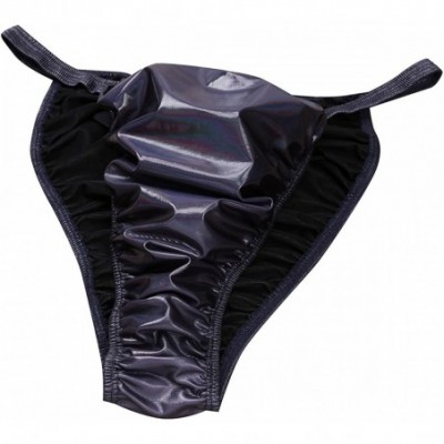 Bikinis Men's Shiny Faux Leather Wetlook Foil String Bikini Sissy Metallic Panties - C018EL4UMIO