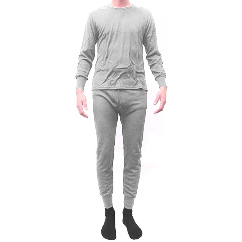 Thermal Underwear Men's 100% Cotton Thermal Underwear- 2-Piece Set - Gray - CV193XO39XS