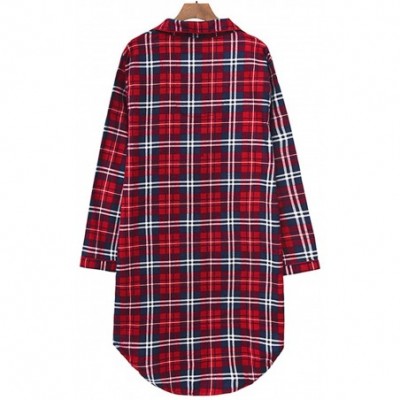 Nightgowns & Sleepshirts Womens Cute Pattern Sleepshirt 100% Cotton Sleepwear Button-up Shirt Dress Lounge Nightshirt - Red -...