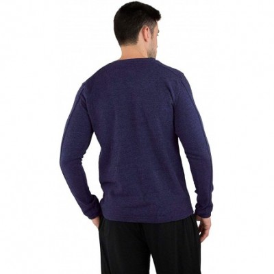 Sleep Sets Mens Fleece Henley Pajama Sleep Top - Navy - CH18M7O4GCL