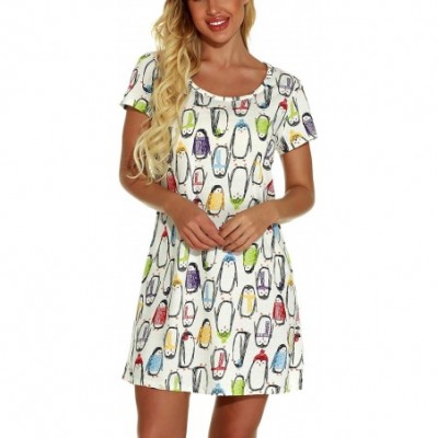 Nightgowns & Sleepshirts Women's Cotton Nightgowns Soft Short Sleeve Cute Nightdress Printed Sleepshirts - Cream - CD199N52OXU