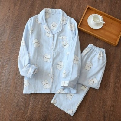 Sets Korea Fresh Pajama Sets Women 100% Gauze Cotton Long Sleeve Casual Sleepwear Women Pyjamas - Tz Zb-7 - CZ199X8LD4U