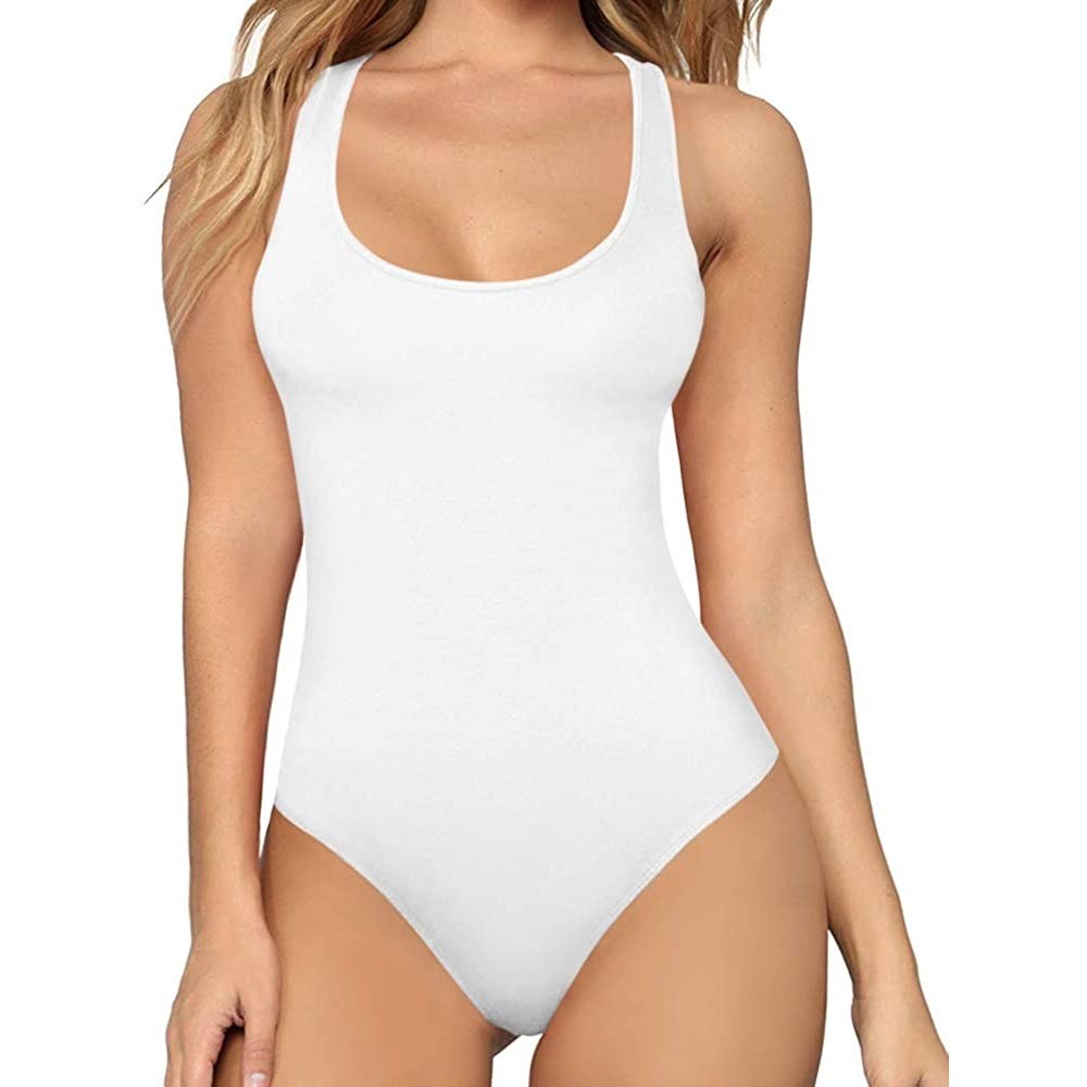 Shapewear Women's Scoop Neck/V Neck/Halter Racerback Tank Top Bodysuits Jumpsuits - A01 White - CX194LKS3WW