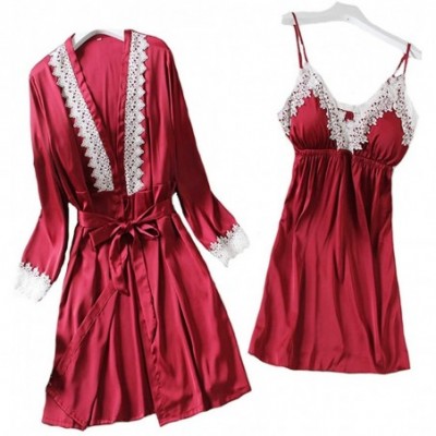 Robes Women's Kimono Robes and Sexy Lace Nightgown V Neck Bridesmaid Robes for Women - A-red - CJ190HWHX23