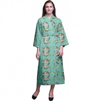 Robes Long Robes for Women Printed Bride Getting Ready Bridesmaid Robes Cotton Bathrobes - Aquamarine Green - CW18T83DG9D