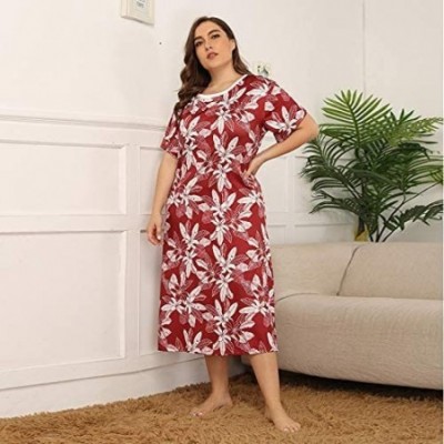 Nightgowns & Sleepshirts Women's Nightgown Short Sleeve Sleepshirts Dress Soft Lightweight Sleepwear - Red - C41970LXW7A