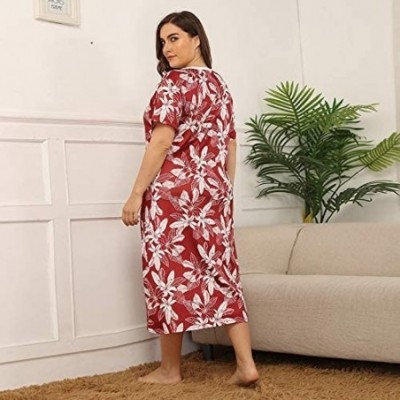 Nightgowns & Sleepshirts Women's Nightgown Short Sleeve Sleepshirts Dress Soft Lightweight Sleepwear - Red - C41970LXW7A