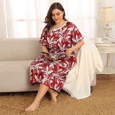 Nightgowns & Sleepshirts Women's Nightgown Short Sleeve Sleepshirts Dress Soft Lightweight Sleepwear - Red - C41970LXW7A