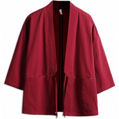 Robes Men's Haori Jacket Kimono Cardigan Noragi Japanese Yukata - Red - CY193XK2IGA