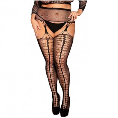 Garters & Garter Belts Women's Backseam Ankle Bow Industrial Hosiery Suspender Lace Fishnet Stockings with Attached Garter Be...