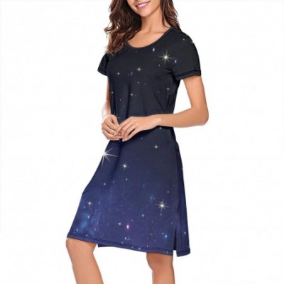 Nightgowns & Sleepshirts Women's Girls Crazy Nightgowns Nightdress Short Sleeve Sleepwear Cute Sleepdress - Black Galaxy - C1...