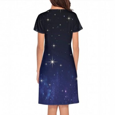 Nightgowns & Sleepshirts Women's Girls Crazy Nightgowns Nightdress Short Sleeve Sleepwear Cute Sleepdress - Black Galaxy - C1...