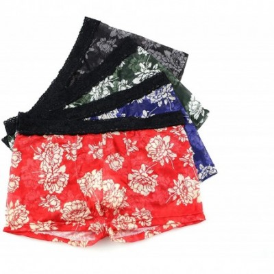 Boxers Men's Boxers Briefs Printed Flower Sexy Lace Waistband Underwear - Black/Green/Navy/Red - C119DZZ2Q7T