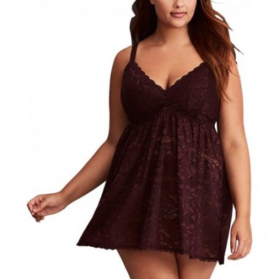 Baby Dolls & Chemises Women Sexy Plus Size Lace Babydoll Lingerie with Cups and Thong(S-4XL) - Brown - C0189HQ5R7O