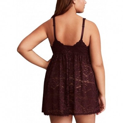 Baby Dolls & Chemises Women Sexy Plus Size Lace Babydoll Lingerie with Cups and Thong(S-4XL) - Brown - C0189HQ5R7O