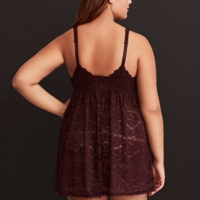 Baby Dolls & Chemises Women Sexy Plus Size Lace Babydoll Lingerie with Cups and Thong(S-4XL) - Brown - C0189HQ5R7O