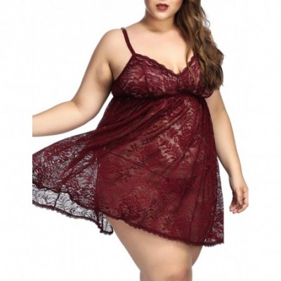 Baby Dolls & Chemises Women Sexy Plus Size Lace Babydoll Lingerie with Cups and Thong(S-4XL) - Brown - C0189HQ5R7O