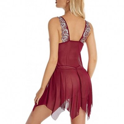 Baby Dolls & Chemises Women's Sexy Lingerie Lace Chemise Nightwear Perspective Sleepwear Underwear - Z1-wine - C419535GTXI