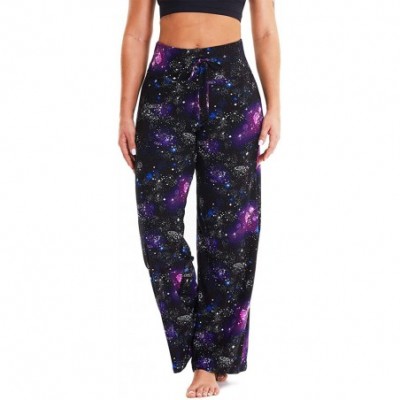 Bottoms Women's Comfy Stretchy Pajama Pants Floral Print Drawstring Palazzo Lounge Pants Wide Leg - Galaxy - CR1998S2YKI