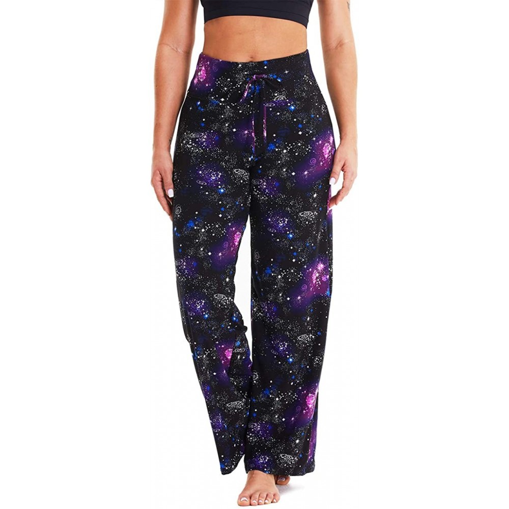 Bottoms Women's Comfy Stretchy Pajama Pants Floral Print Drawstring Palazzo Lounge Pants Wide Leg - Galaxy - CR1998S2YKI