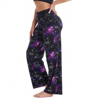 Bottoms Women's Comfy Stretchy Pajama Pants Floral Print Drawstring Palazzo Lounge Pants Wide Leg - Galaxy - CR1998S2YKI