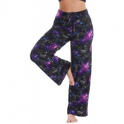 Bottoms Women's Comfy Stretchy Pajama Pants Floral Print Drawstring Palazzo Lounge Pants Wide Leg - Galaxy - CR1998S2YKI