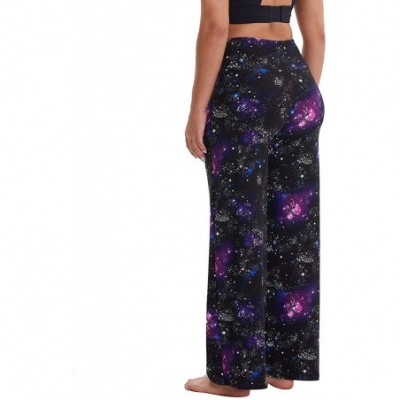 Bottoms Women's Comfy Stretchy Pajama Pants Floral Print Drawstring Palazzo Lounge Pants Wide Leg - Galaxy - CR1998S2YKI