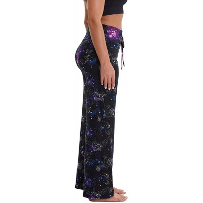 Bottoms Women's Comfy Stretchy Pajama Pants Floral Print Drawstring Palazzo Lounge Pants Wide Leg - Galaxy - CR1998S2YKI