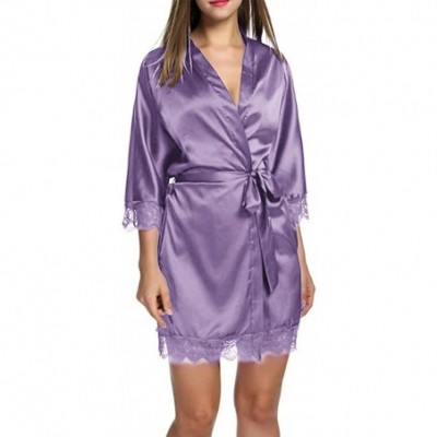 Nightgowns & Sleepshirts Satin Robe for Women Summer Solid/Floral Kimono Robes Sexy Soft Bride Bridesmaid Bath Robe Sleepwear...