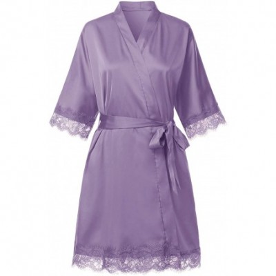 Nightgowns & Sleepshirts Satin Robe for Women Summer Solid/Floral Kimono Robes Sexy Soft Bride Bridesmaid Bath Robe Sleepwear...