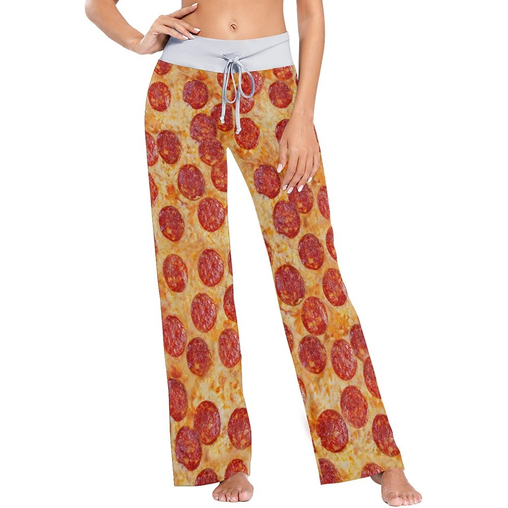 Bottoms Women's Comfy Casual Pajama Pants 3D Food Printing Drawstring Palazzo Lounge Pants Wide Leg - Pizza - CT197E3CKSN